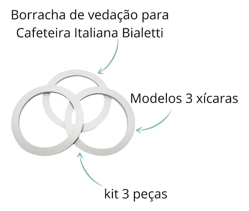 3x Reparo Anel Borracha Bialetti Vedação Moka Express 3 Xíc