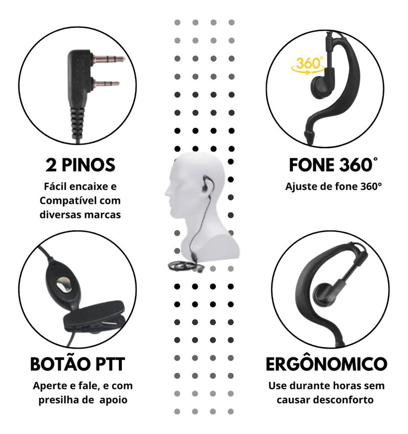 Kit 10 Fone De Ouvido De Radio Comunicador Baofeng 777s Uv5r
