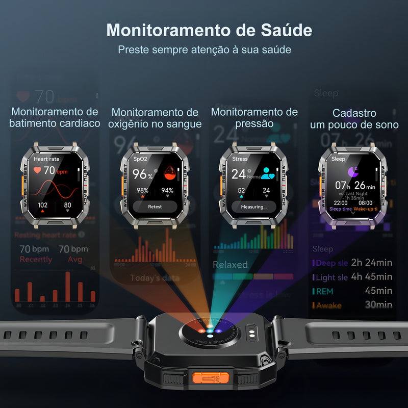 Relógio Inteligente Blackview Smart Watch W60 Lanterna Bluetooth Militar Masculina De 2,1 Polegadas Ip68 À Prova D'água 900 Mah Bateria Preta