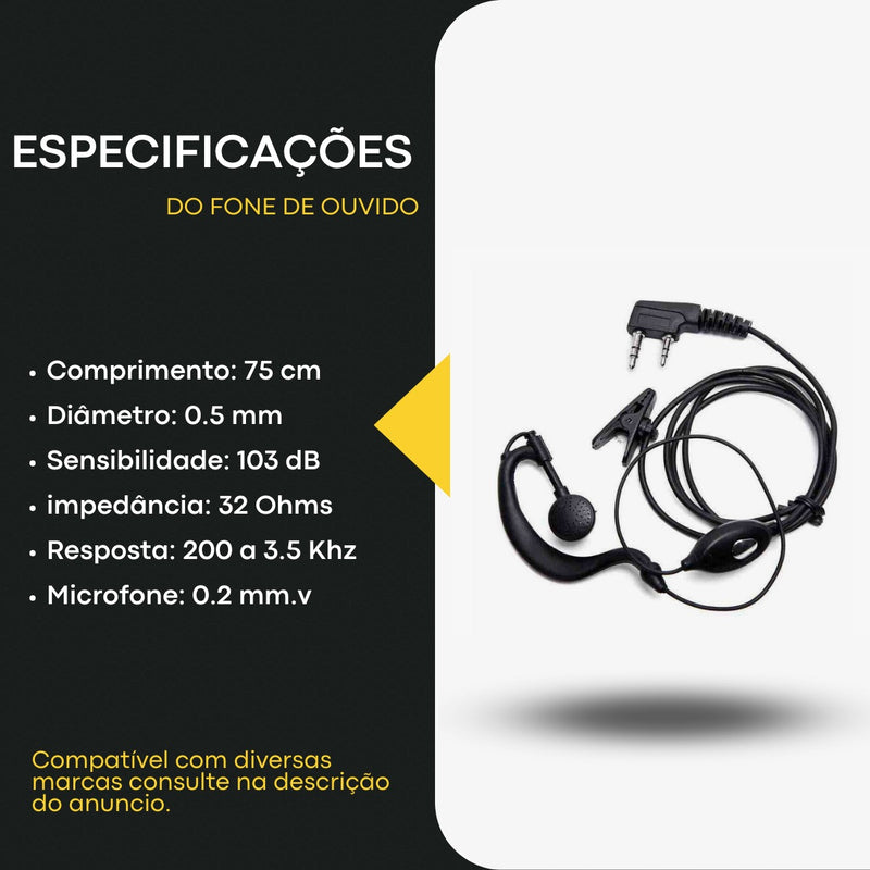 Kit 10 Fone De Ouvido De Radio Comunicador Baofeng 777s Uv5r