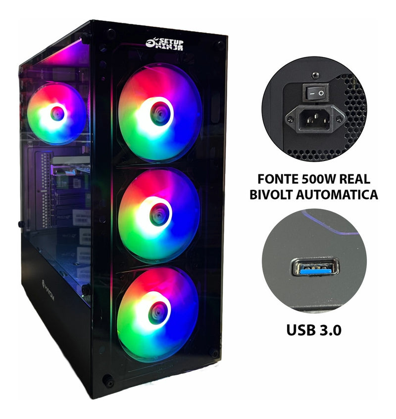 PC Gamer Completo Setup Ninja Shadow II, Intel Core i5, 16GB RAM, SSD 240GB, Placa de Vídeo 4GB