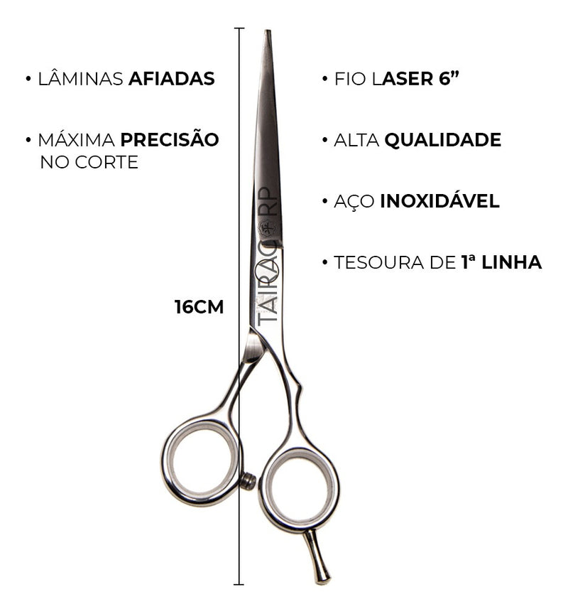 Kit 3 Tesouras Profissionais Fio Laser Navalha E Desfiadeira Cor Cromado Obopekal