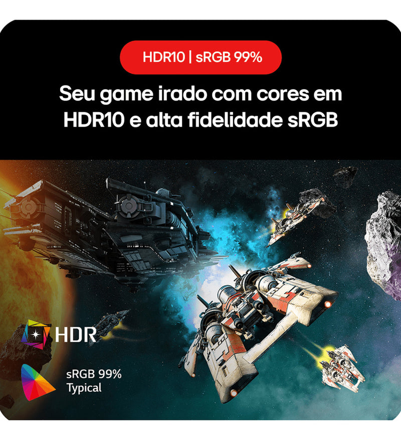 Monitor Gamer LG UltraGear 24” 24GS60F-B IPS Full HD 180Hz 1ms (GtG) NVIDIA® G-SYNC® AMD FreeSync™ HDR10 sRGB 99% HDMI DisplayPort