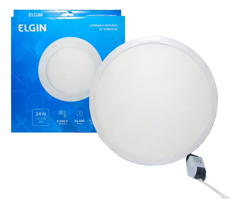 Painel Plafon Led Sobrepor Redonda 24w Branco Frio Elgin