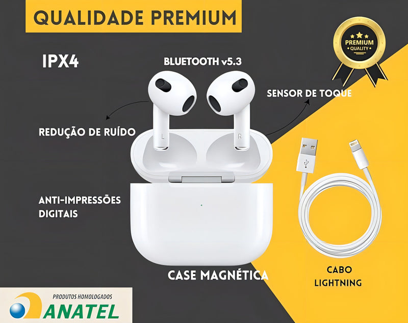 Fone Bluetooth 3°geração Para iPhone XR 11 12 13 14 15 Cor Branco