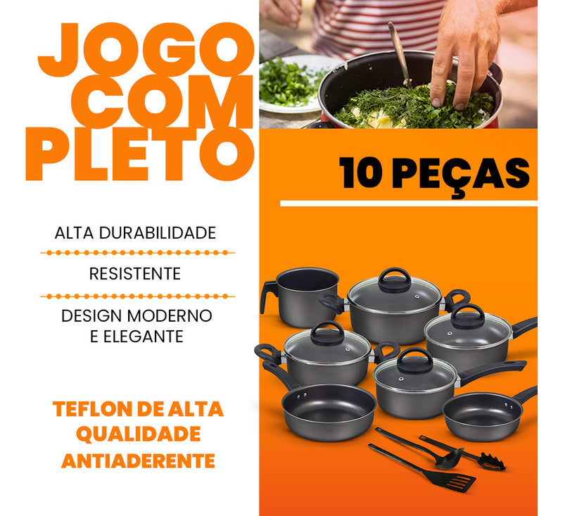 Conjunto Panelas Antiaderente 10 Peças Teflon Várias Cores