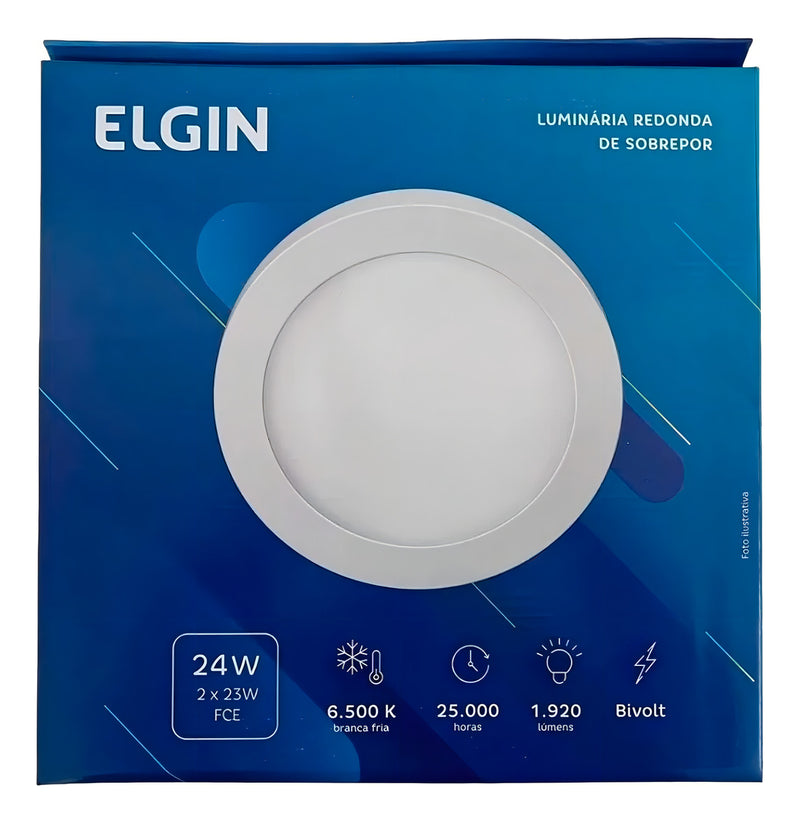 Painel Plafon Led Sobrepor Redonda 24w Branco Frio Elgin