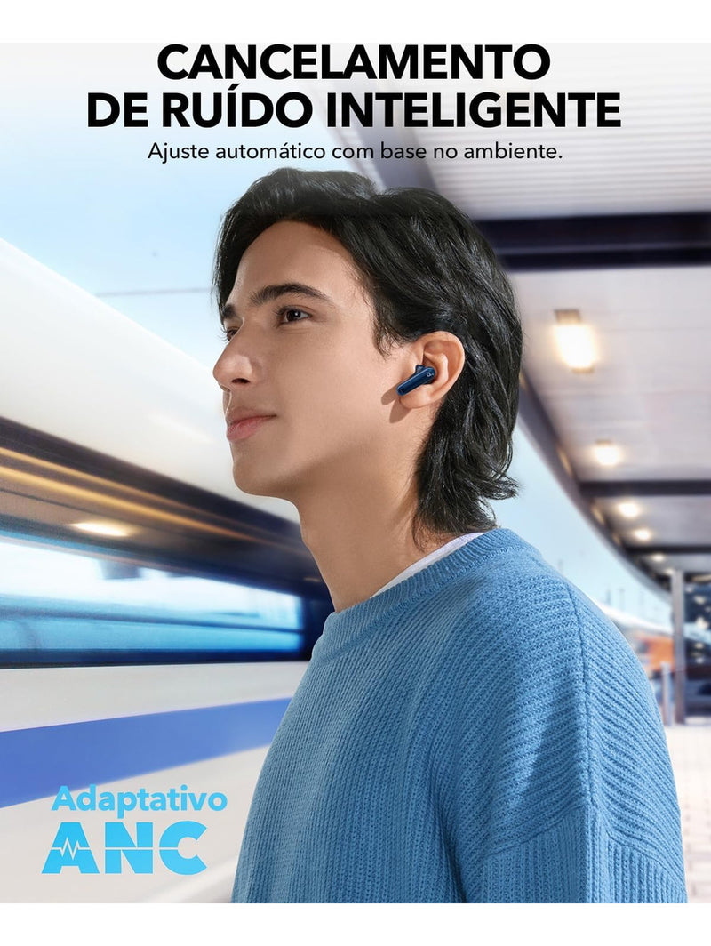 Fone De Ouvido In ear Soundcore by Anker P40i com Cancelamento Ativo de Ruído Automático Graves Poderosos 60H de Reprodução Estojo 2 em 1 Suporte IPX5 Carregamento Sem Fio Bluetooth 5.3 Cor Preto
