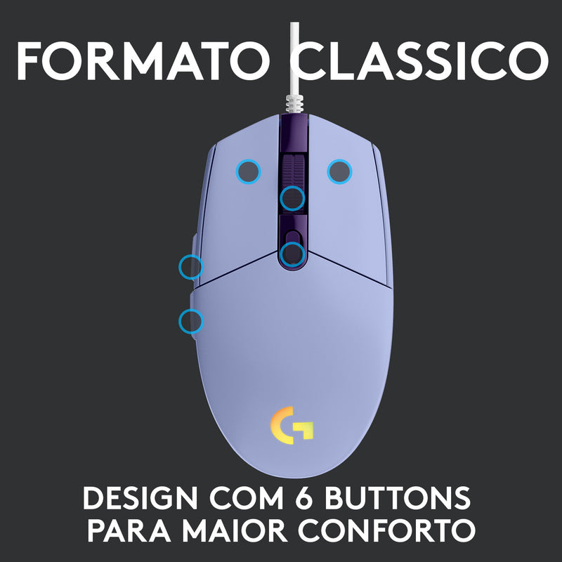 Mouse Gamer Logitech G203 RGB LIGHTSYNC, até 8.000 DPI, Preto
