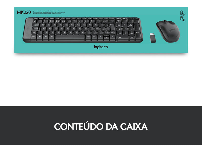 Combo Teclado e Mouse sem fio Logitech MK220 Layout ABNT2