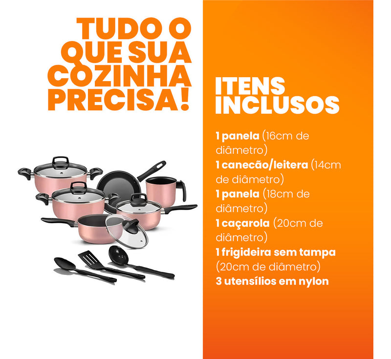 Jogo De Panelas Antiaderente 9 Peças Teflon Várias Cores