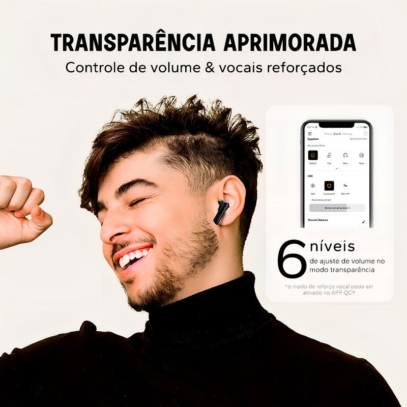 Fone Qcy Ht05 Melobuds Bluetooth 5.2 Com Cancelamento Anc Cor Preto