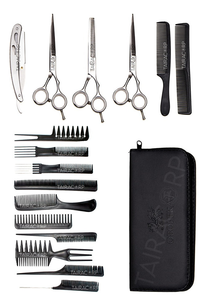 Kit 3 Tesouras Profissionais Fio Laser Navalha E Desfiadeira Cor Cromado Obopekal