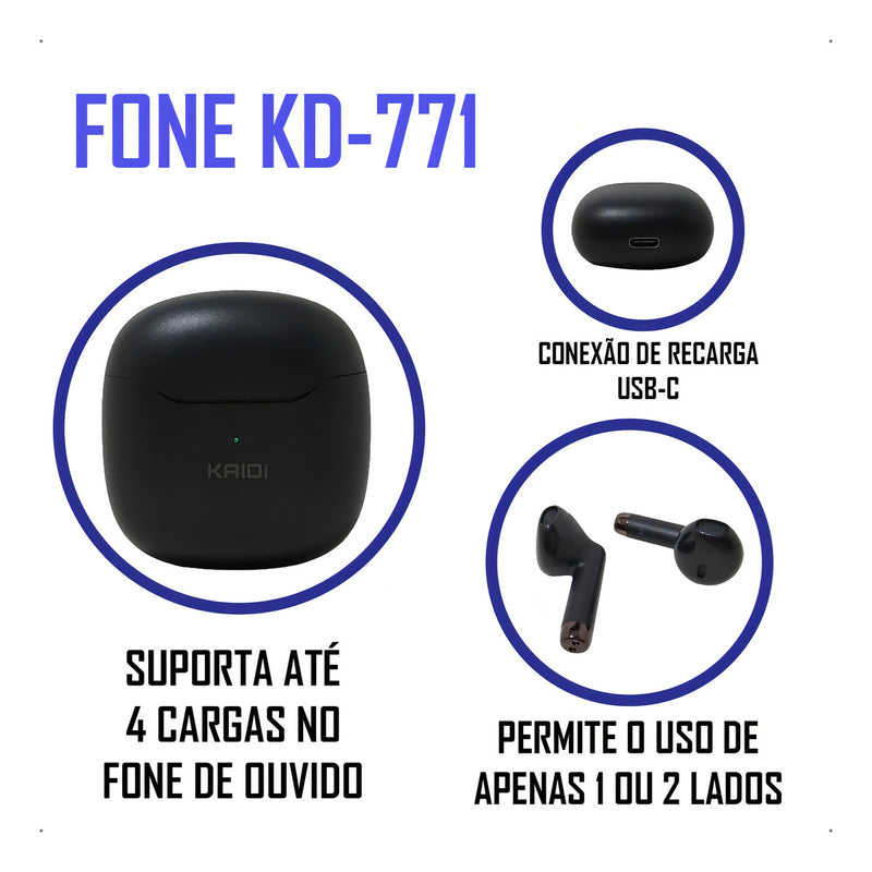Fone De Ouvido Sem Fio Kaidi Tws Bluetooth 5.0 Touch Kd-771
