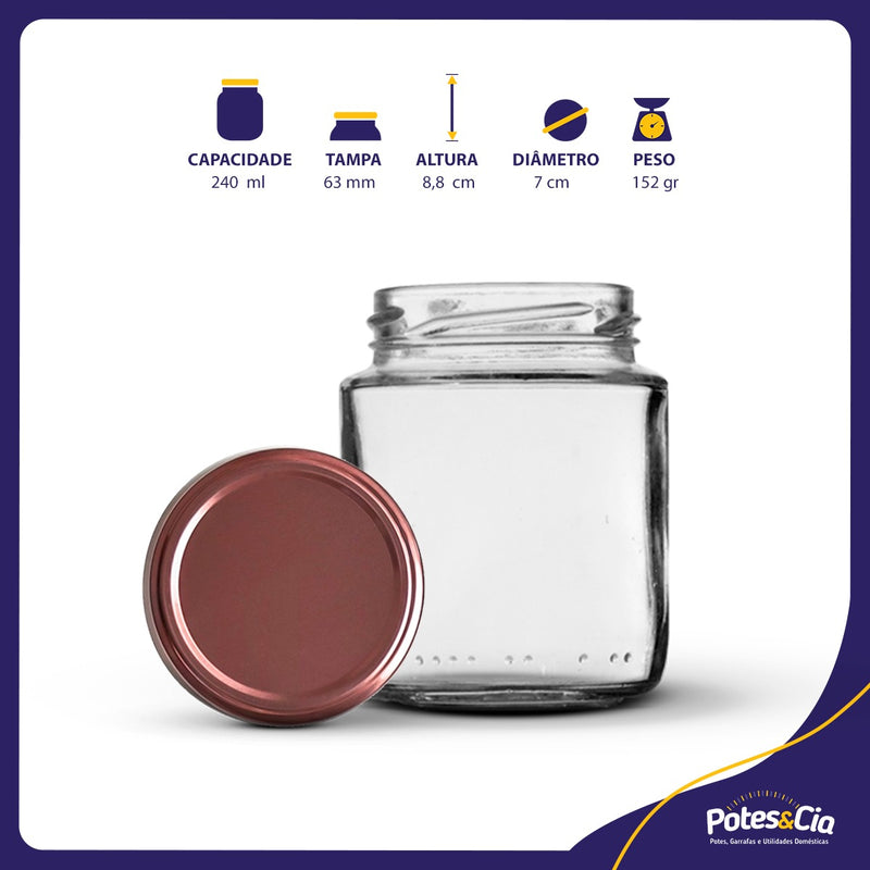 24 Potes De Vidro Belém 240ml Com Tampas Metálicas E Lacres Cor Vermelho Xadrez