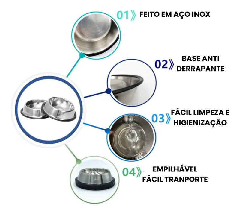 Tigela Pote 500ml Cachorros Médios 2 Unidades Comedouro Inox