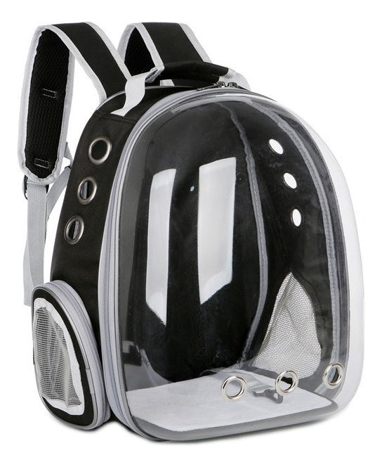 Mochila Para Carregar Gatos Com Capsula Bolha Transparente Cor Cinza