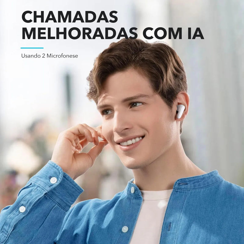 Fone de Ouvido Soundcore P20i Bluetooth 5.3 Grave Potente Drivers 10mm 30h Bateria Carregamento Rápido App Personalização De Som Via App IPX5 2 Mics IA para Chamadas Claras Case Compacto Cor Azul