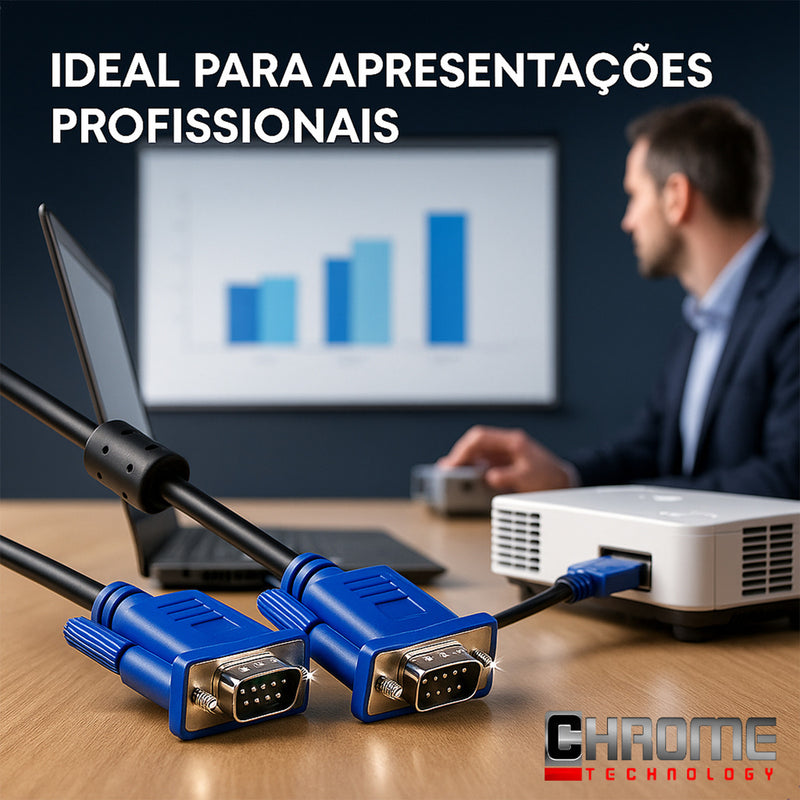 Cabo Vga 5 Metros Blindado Projetor Tv Lcd Monitor Pc Db15 Plug And Play Marca Chrome Technology