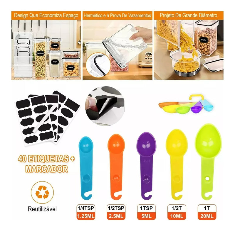Kit 42 Potes Herméticos Mantimentos Plásticos Com Tampa