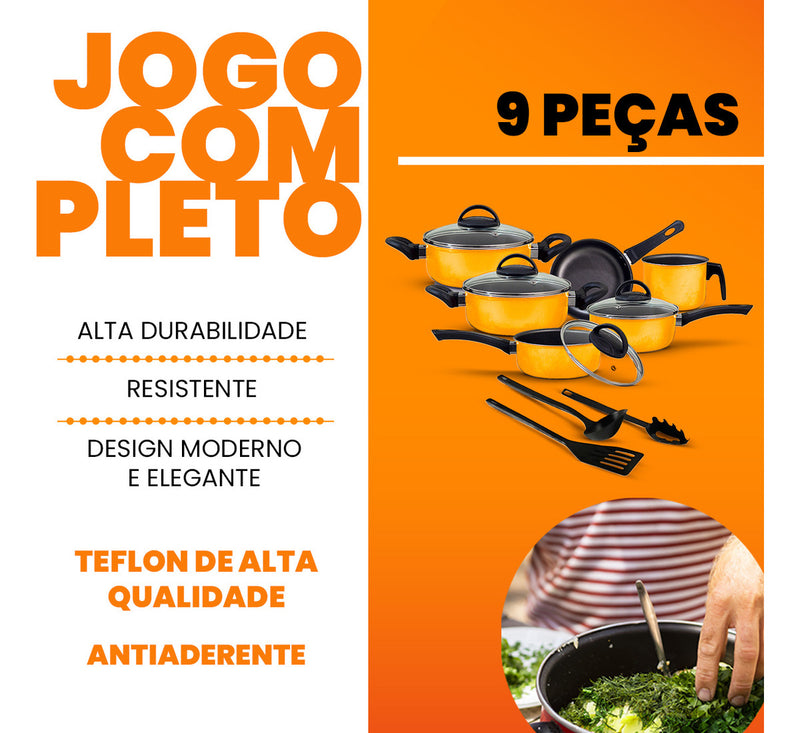 Jogo De Panelas Antiaderente 9 Peças Teflon Várias Cores