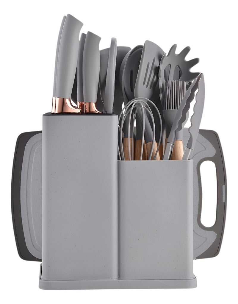 Kit Conjunto 19 Pçs De Utensílios Facas Silicone E Plástico