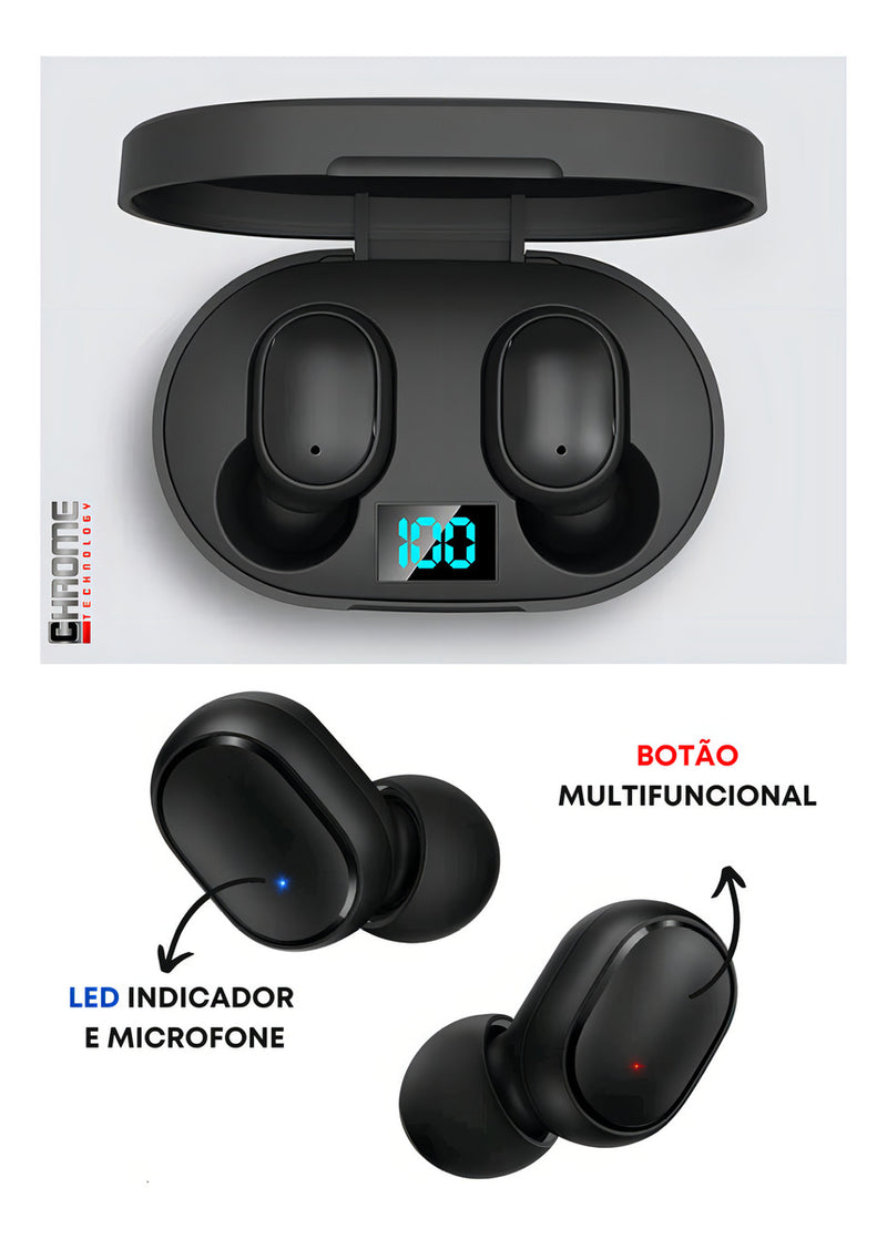 Fone De Ouvido Bluetooth Marca Chrome Technology Sem Fio Tws Som Imersivo Bateria De Longa Duração E Conexão Ultra Rápida Com Tecnologia 5.0