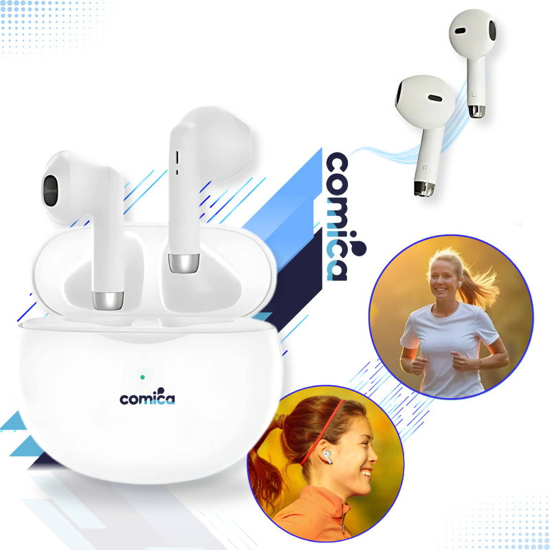 Fone De Ouvido Bluetooth Portátil Comica Sem Fio Compatível Todos Celulares Confortável Tws Recarregável Cor Branco