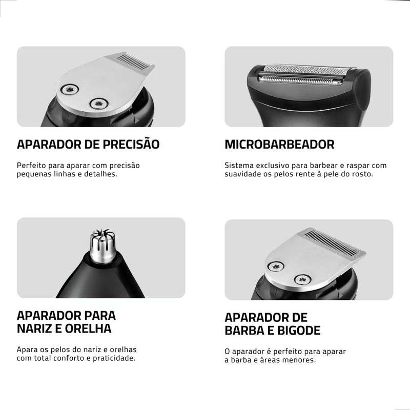 Barbeador Elétrico Maquina Barbear Aparelho Barba 3em1 Cor Preto/azul