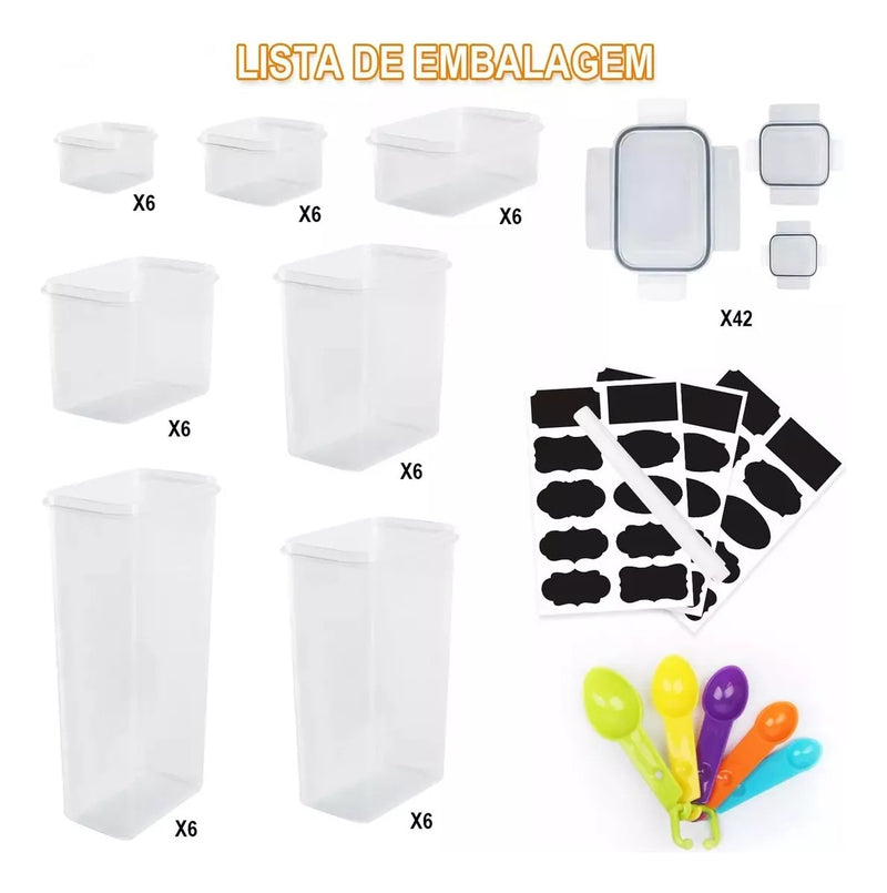 Kit 42 Potes Herméticos Mantimentos Plásticos Com Tampa