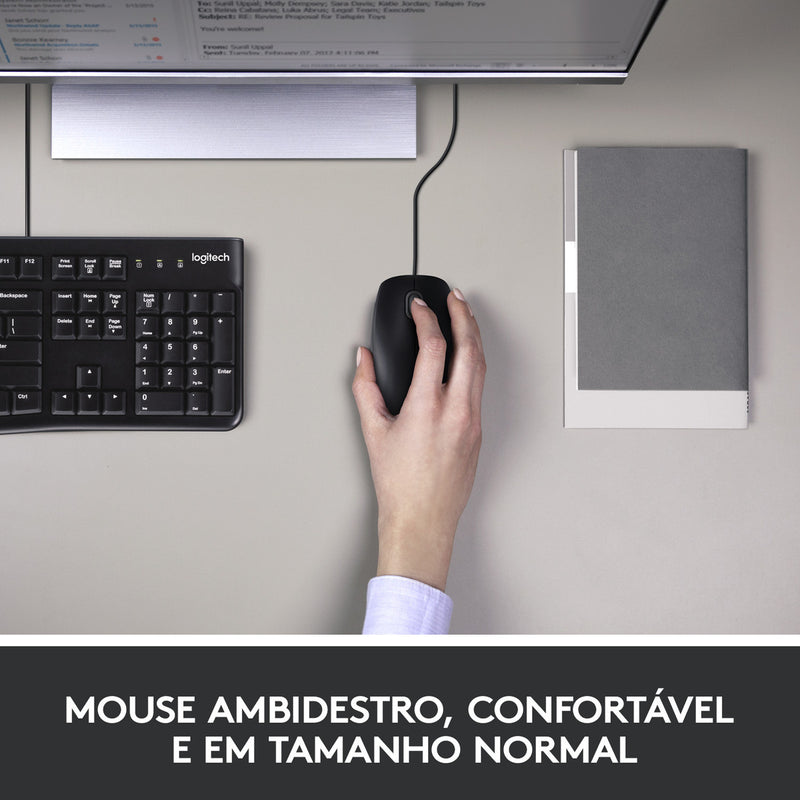 Combo Teclado e Mouse com fio USB Logitech MK120 Layout ABNT2