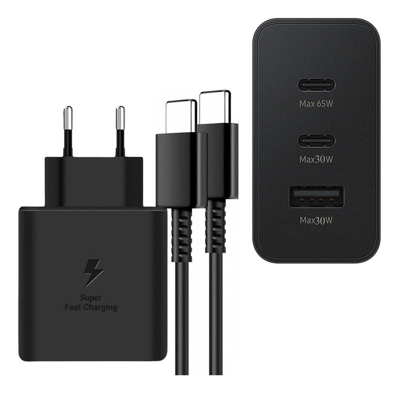 Carregador 2x Usb-c Pd 65w + 30w + Usb-a 30w C/ Cabo Usb-c/c