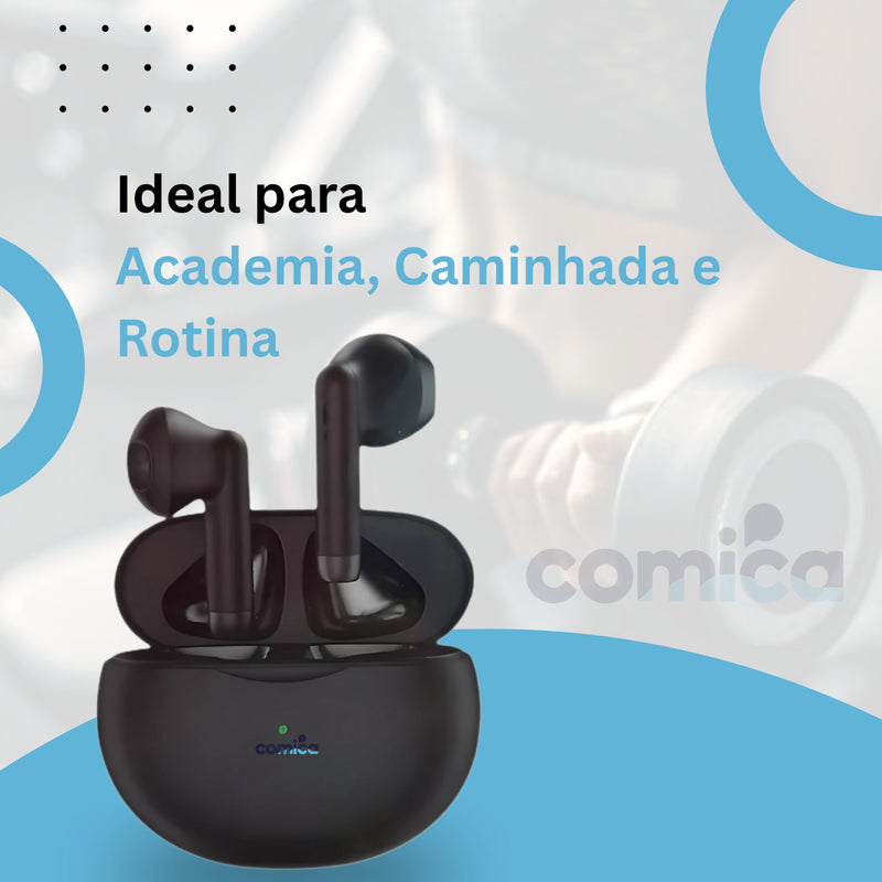Fone De Ouvido Bluetooth Portátil Comica Sem Fio Compatível Todos Celulares Confortável Tws Recarregável Cor Branco