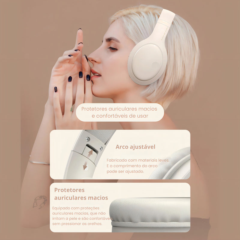 Fone De Ouvido Headphone Dapon H02d Bluetooth 5.1 Microfone Cor Bege