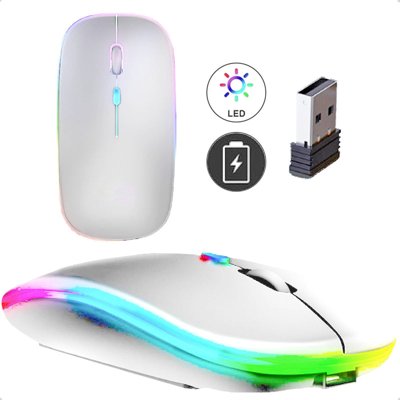 Mouse Sem Fio Recarregável Wireless Optico Led Rgb Ergonômico Sem Fio Para Pc Desktop Notebook Tablet Smartphone Davely Cinza