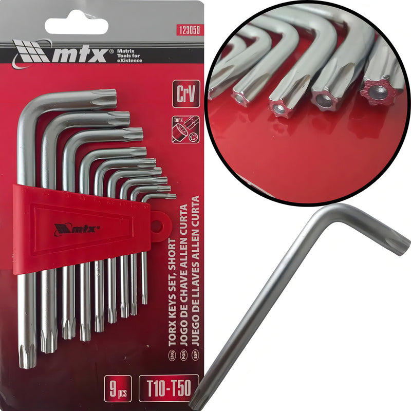 Jogo De Chaves Hexagonais Torx T10 T50 Crv 9 Pçs 123059
