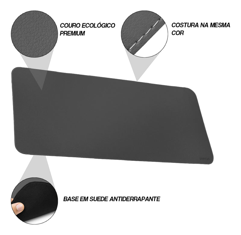 Mousepad Grande Preto 90x40 Deskpad Couro Antiderrapante Mesa Computador Notebook Eddias