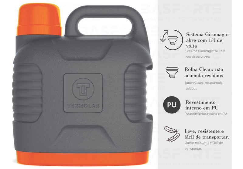 Garrafa térmica Super Thermo Thermolar de 5 litros com tampa primária preta