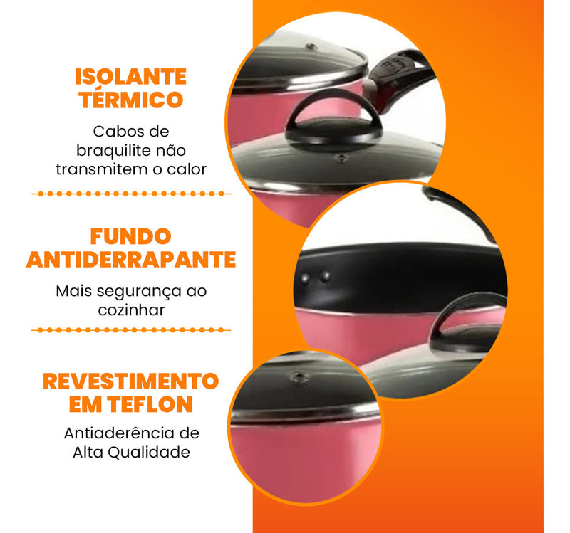 Jogo De Panelas Antiaderente 9 Peças Teflon Várias Cores