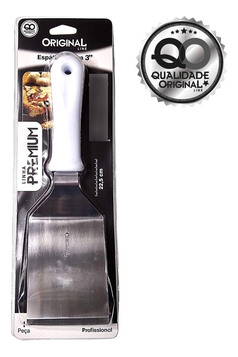 Espatula Curva Cabo Branco Aço Inox Chapeiro Pizza Cozinha Cor Branco