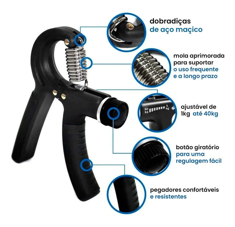 Hand Grip Preto Com Ajuste Intensidade Fortalecimento Mãos
