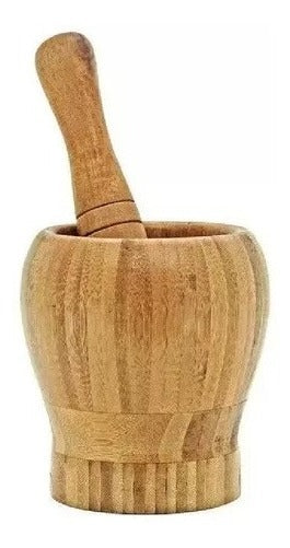Pilão Socador Madeira Bambu Amassador Alho Temperos E Ervas
