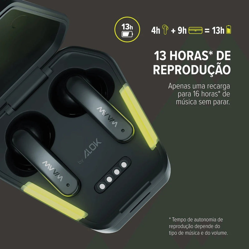 Fone de Ouvido Bluetooth WAAW by ALOK Energy 100EBG com Microfone e Modo Gamer