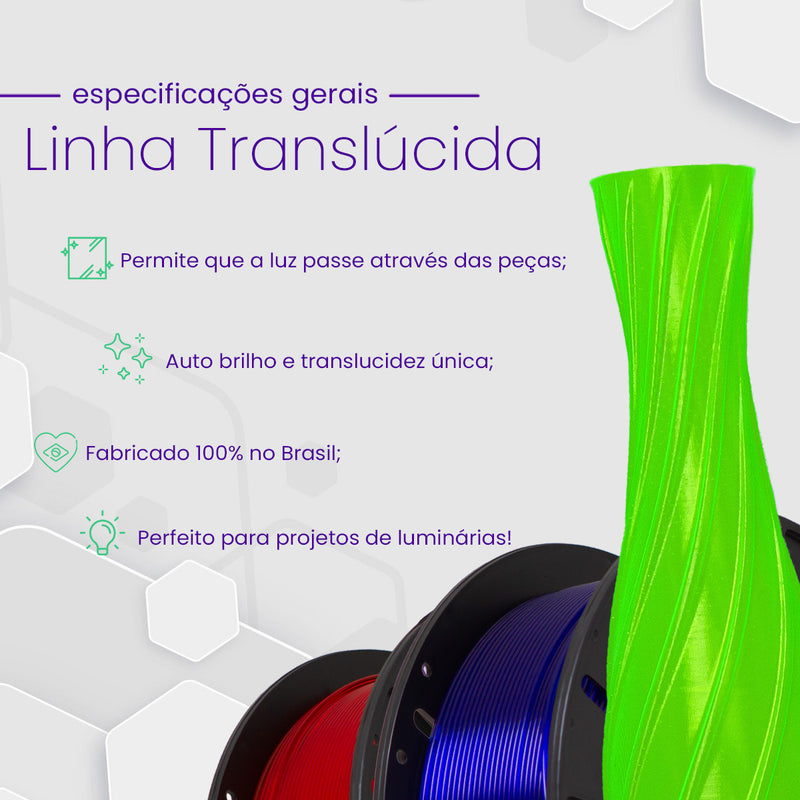 Filamento Petg Premium Translúcido 1kg - Voolt3d Cor Natural translúcido