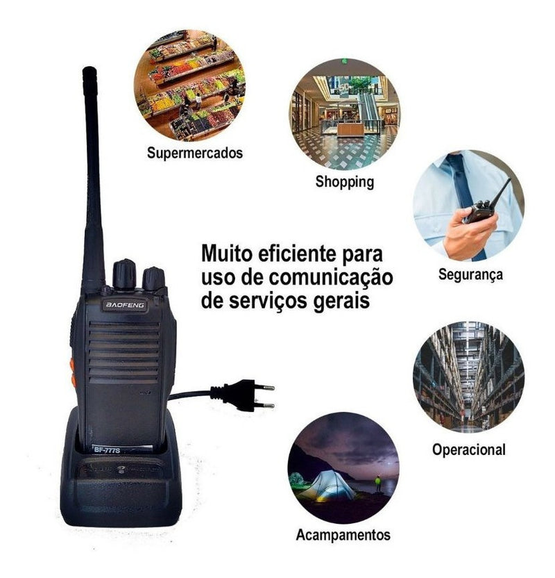 Kit 3 Radio Comunicador Walktalk 12km Segurança Profissional Cor Preto