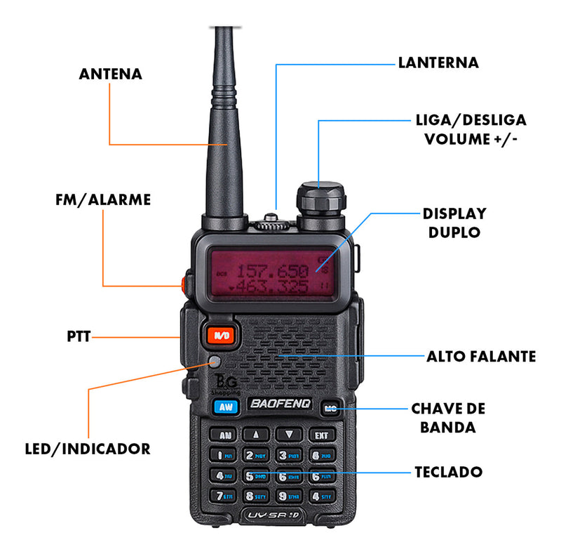 Rádio Comunicador Walk Talk Ht Baofeng Dual Band Uv5r +