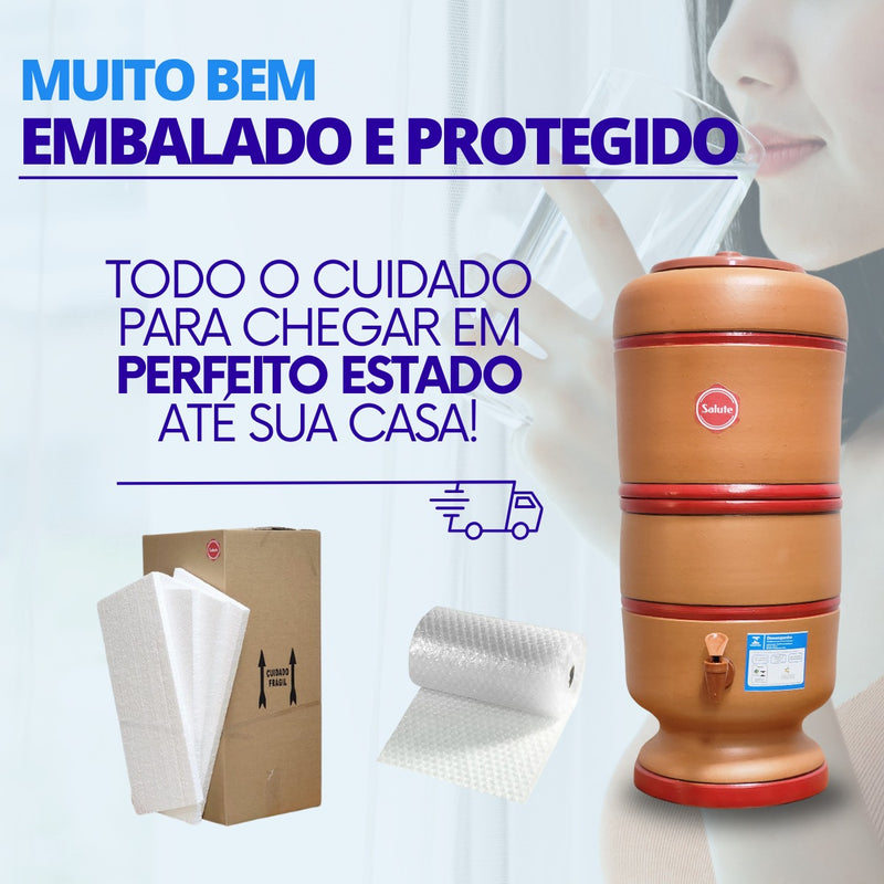 Filtro De Barro Salute 16 Litros Com Vela Tripla Ação E Bóia
