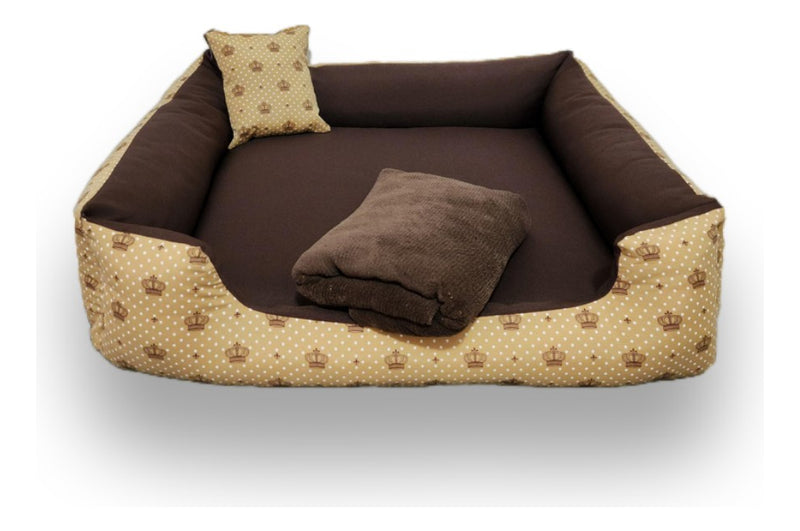 Cama Cachorro 70x70 Cama Pet Pra Cachorro Grande + Manta Cor Marrom De Coroinhas