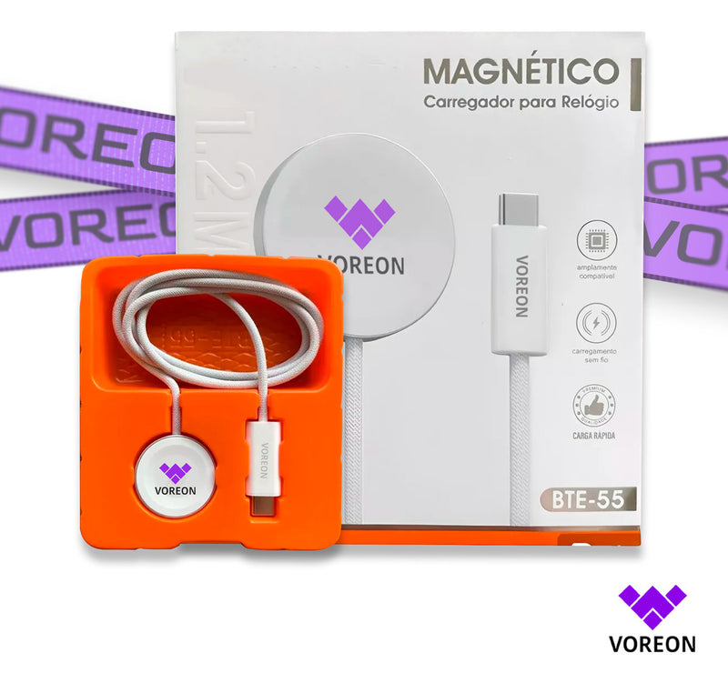 Cabo Magnetico Voreon Carregador Compatível com Relógio Apple Watch Series 2 3 4 5 6 Indução Smartwatch Cor Branco