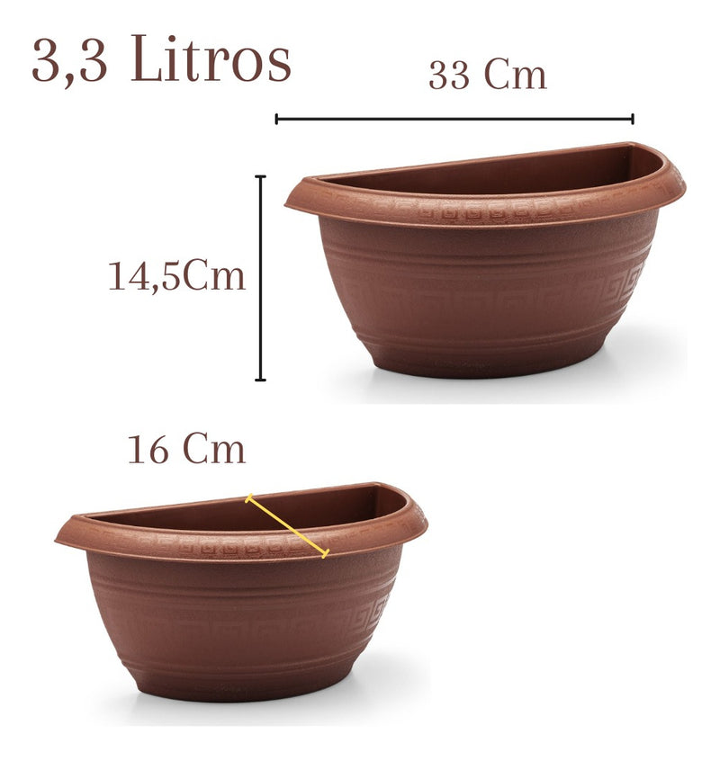Vaso Meia Cuia Grande Jardim Horta Vertical 3,3l Kit 12 Pçs Cor Terracota